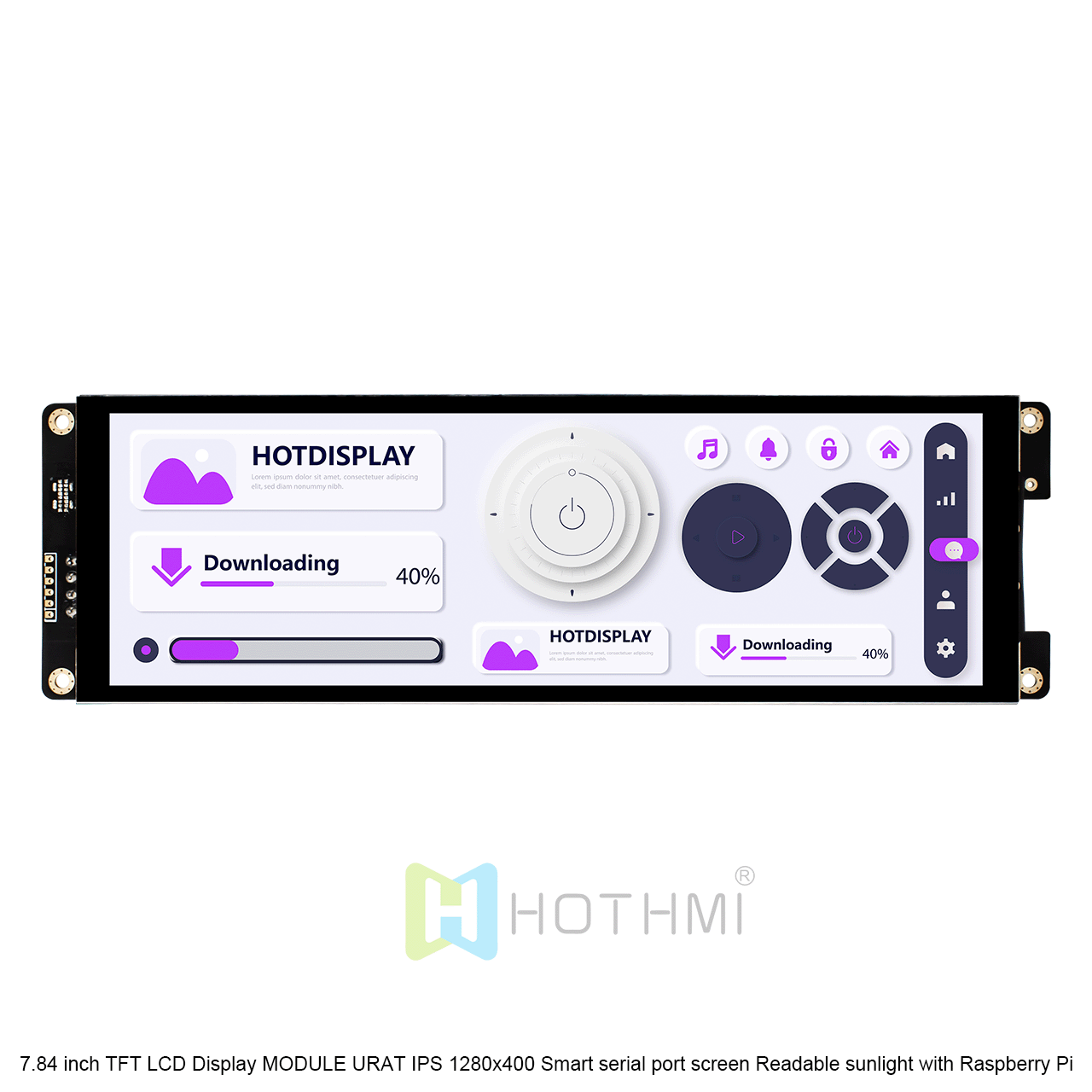 7.84 inch TFT LCD Display MODULE HMI URAT IPS 1280x400 Smart serial port screen Readable sunlight with Raspberry Pi