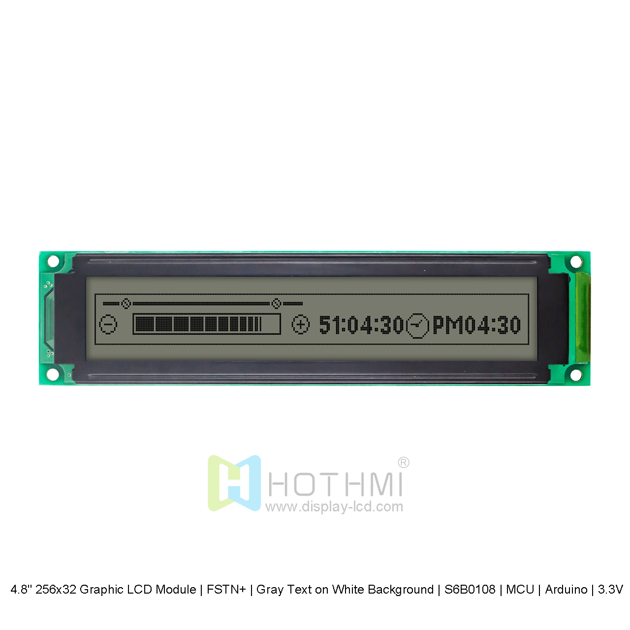 Graphic LCD Module | FSTN+ | 4.8" 256x32 Gray Text on White Background | S6B0108 | MCU | Arduino | 3.3V