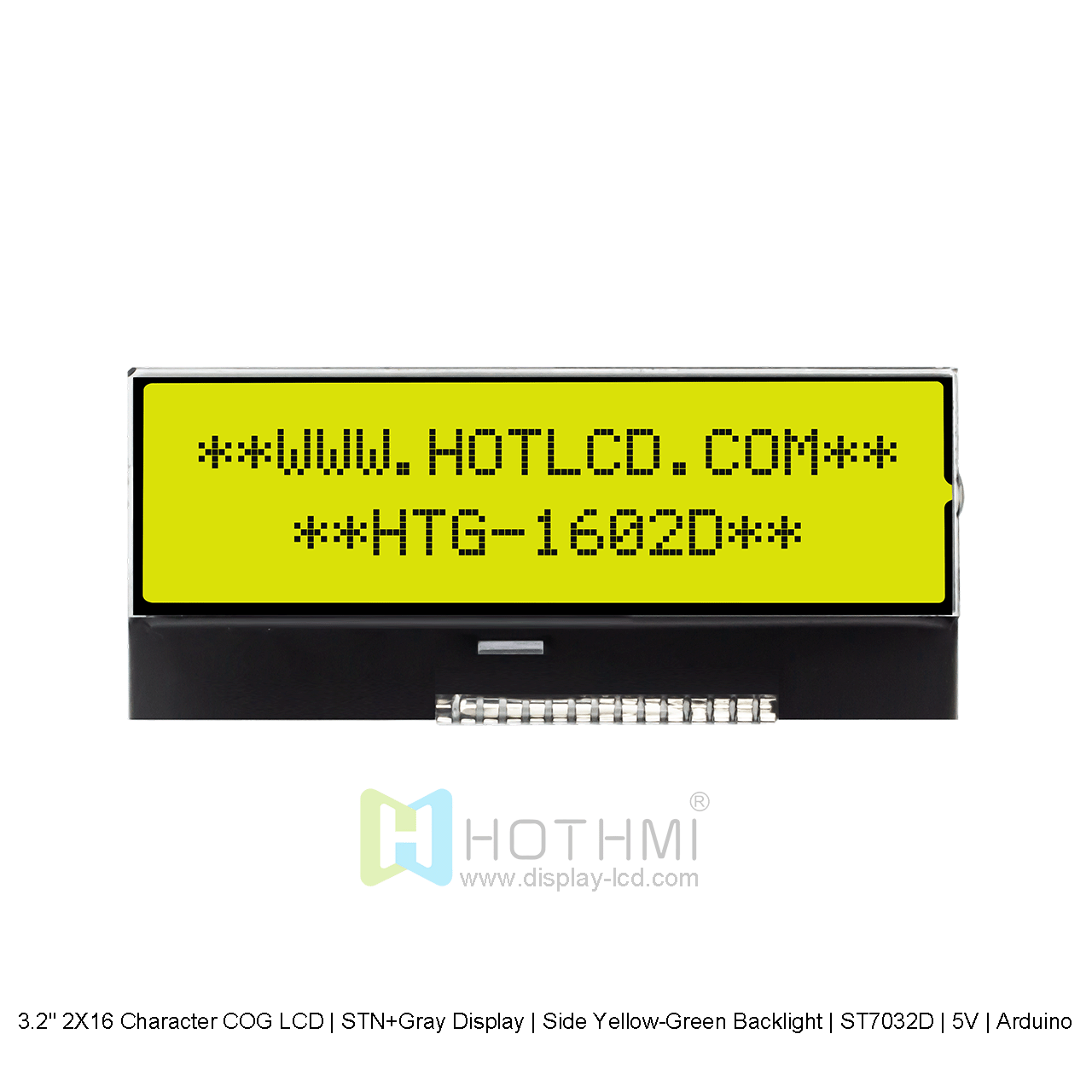 16×2 Character COG LCD | DFSTN- STN- Grey Display with Side yellow-green Backlight 5V