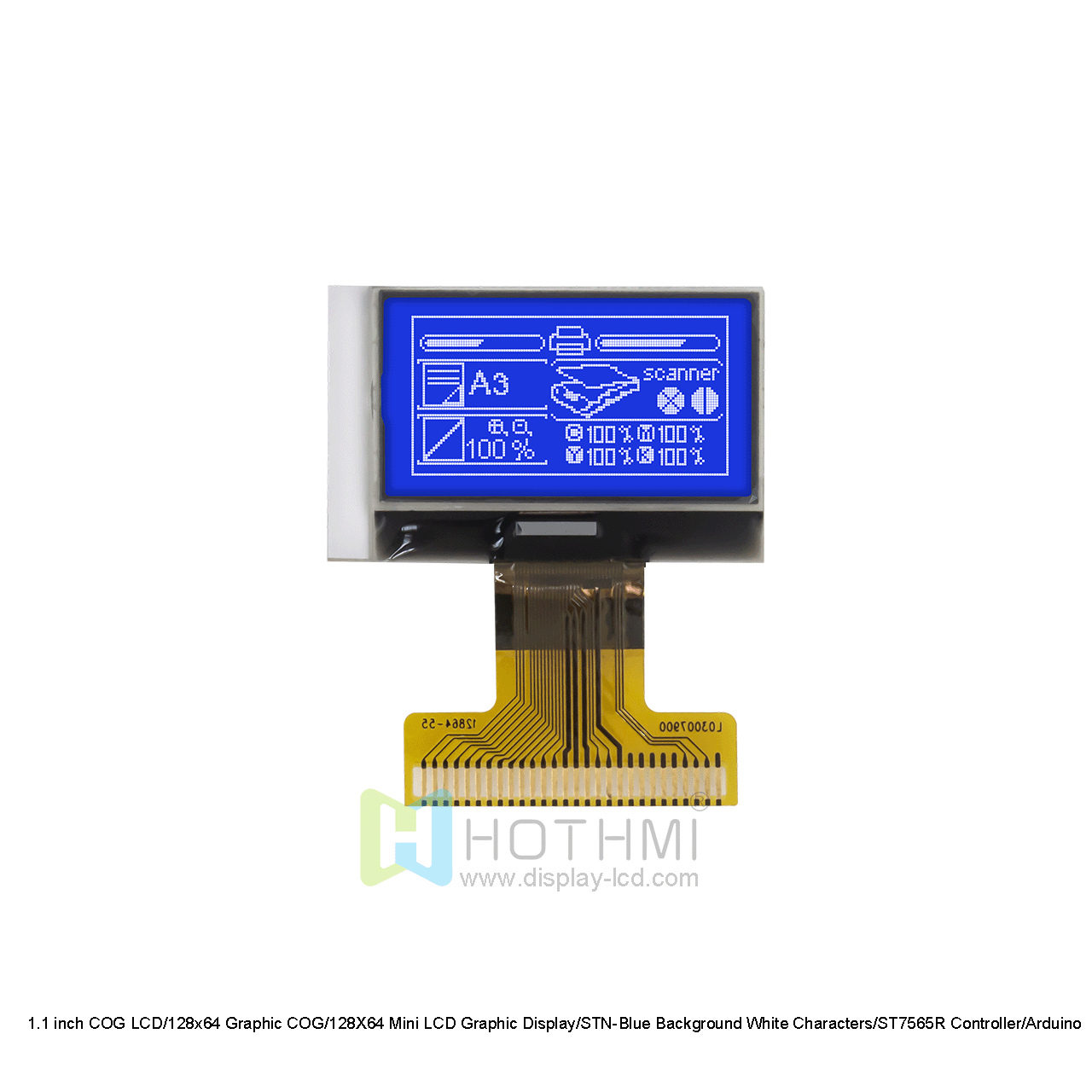1.1 inch COG LCD/128x64 Graphic COG/12864 Mini LCD Graphic Display/STN-Blue Background White Characters/ST7565R Controller/Arduino